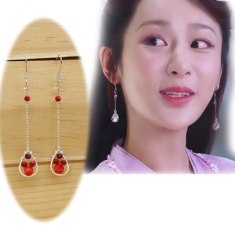 香蜜沉沉烬如霜同款耳环杨紫锦觅古装s925银钩水晶水滴耳坠耳夹饰