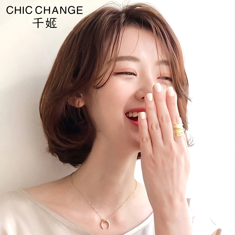 千姬假发女短发波波头八字刘海真发头套全真自然真人发丝网红发套