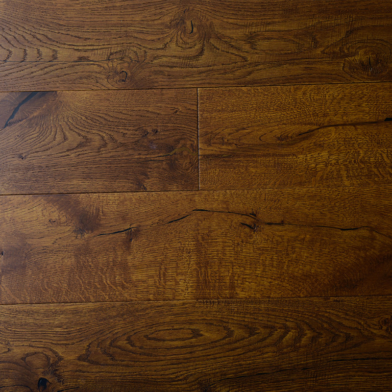 法兰西2号橡木三层实木复合地板美式仿古棕色手刮手抓纹木蜡油