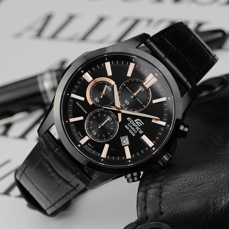 casio卡西欧edifice计时码表优雅皮带手表efb660bl1a商务日韩腕表