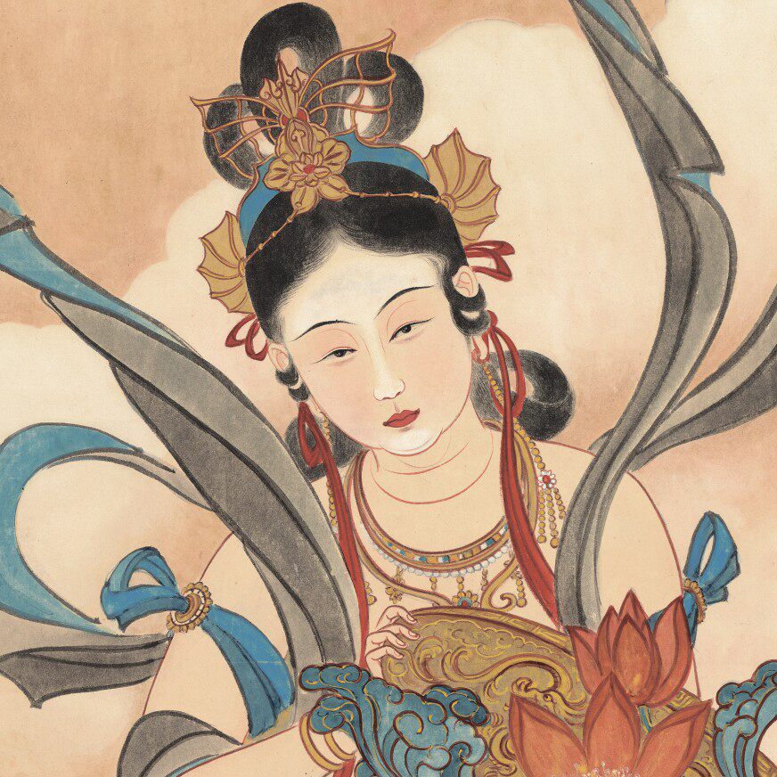 天女散花图张大千名人字画国画仙女高清装饰临摹美术电子版素材