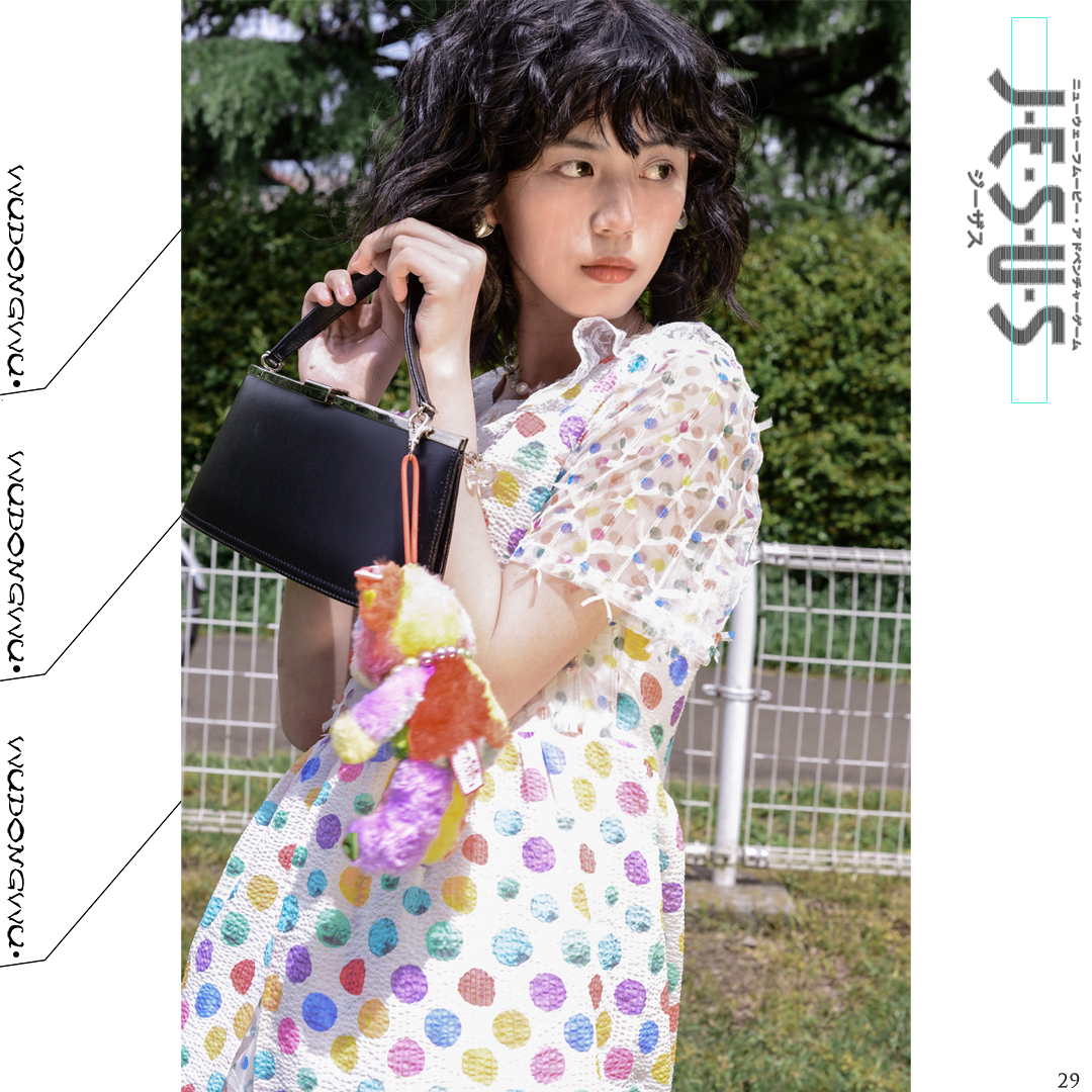 烏冬屋2021独家日系《お嬢様》彩色波点开叉拼接纱高腰显瘦连衣裙