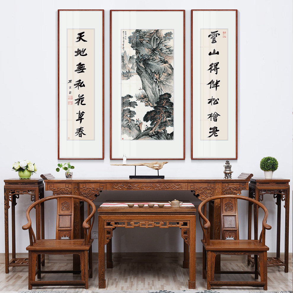 新中式客厅松崖山水画国画大气挂画堂屋中堂农村国画