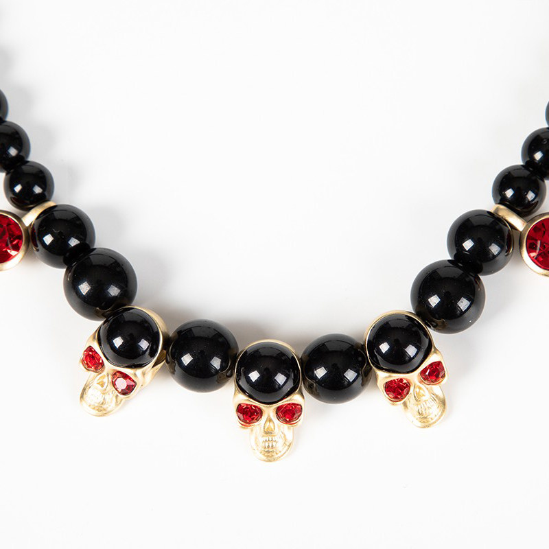 evae黑色珍珠骷髅项链新款红宝石颈链可调调节项链