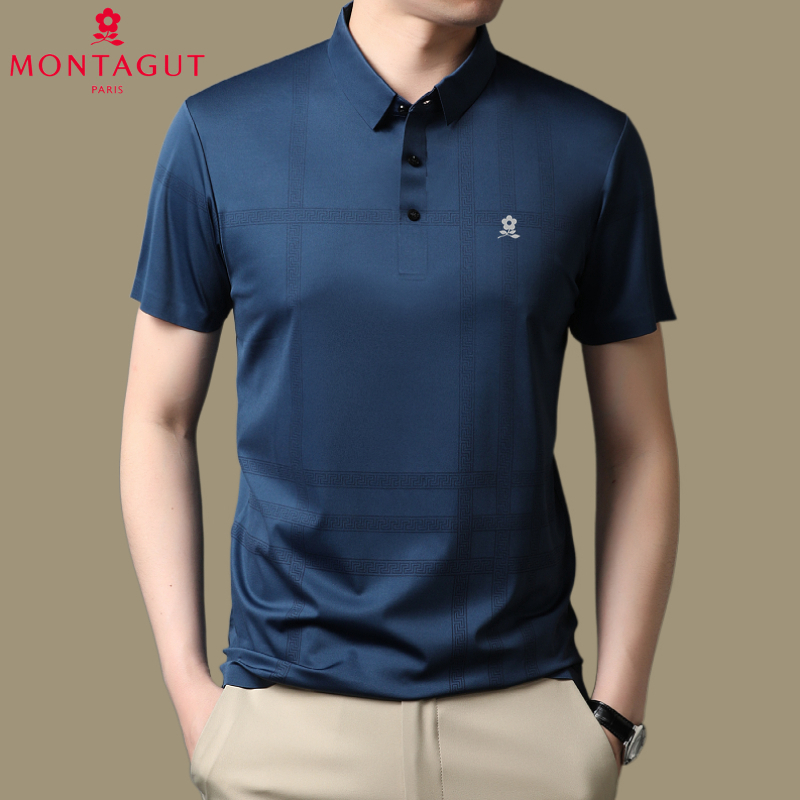 夏季梦特娇短袖t恤男薄款桑蚕丝翻领polo衫商务休闲中年冰丝上衣