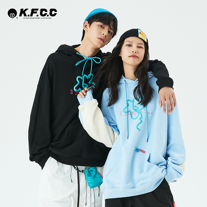 【KFCC】KISSFUNK国潮原创发泡印花连帽卫衣情侣宽松休闲套头上衣