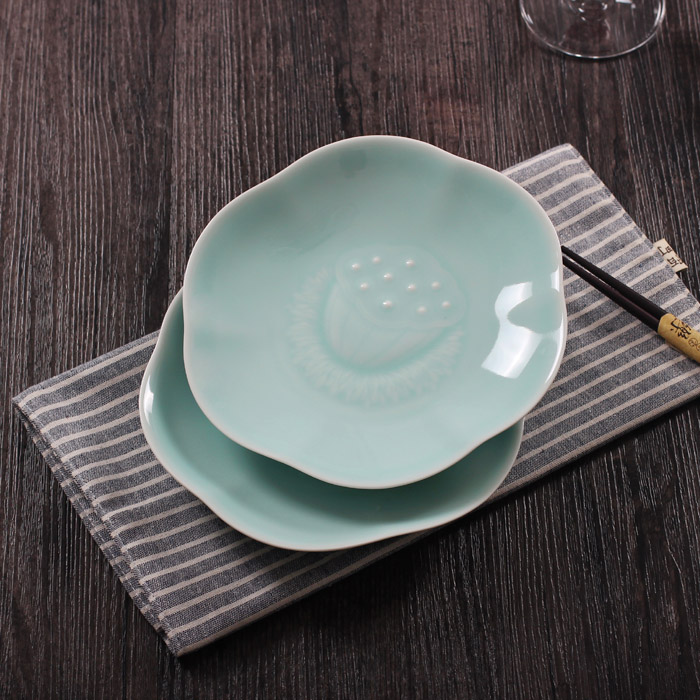 青瓷餐具套装盛菜盘深盘陶瓷家用圆盘餐盘创意盘