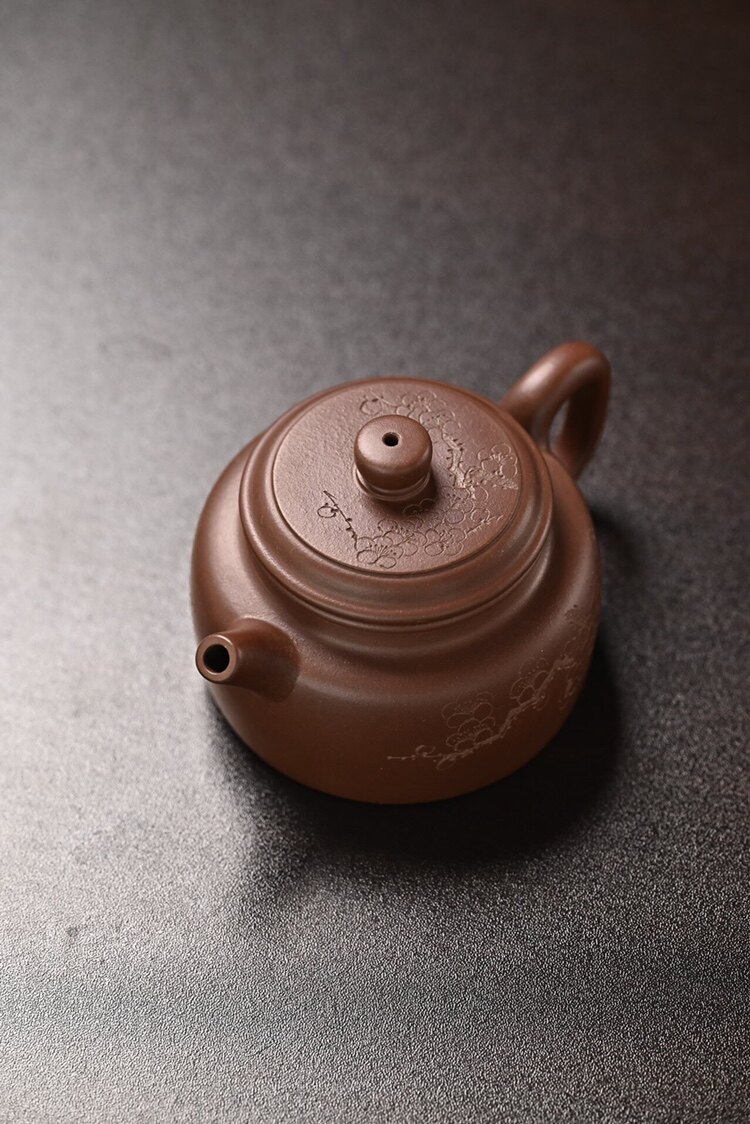 茶壶德钟壶240cc一厂老料刻绘梅花德钟原矿紫泥茶壶