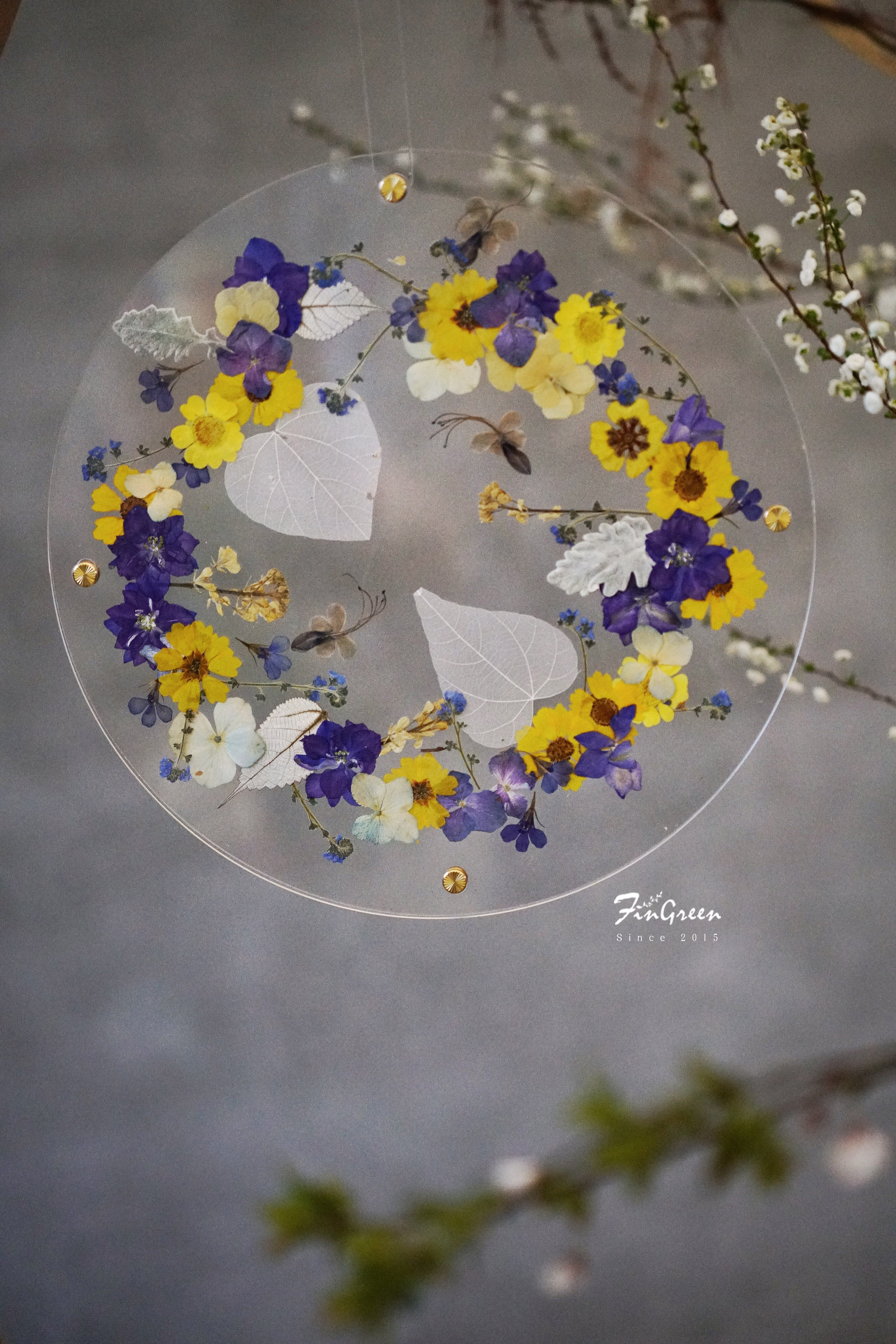 fingreen手工干花压花亚克力壁饰画家家居修饰艺术相框