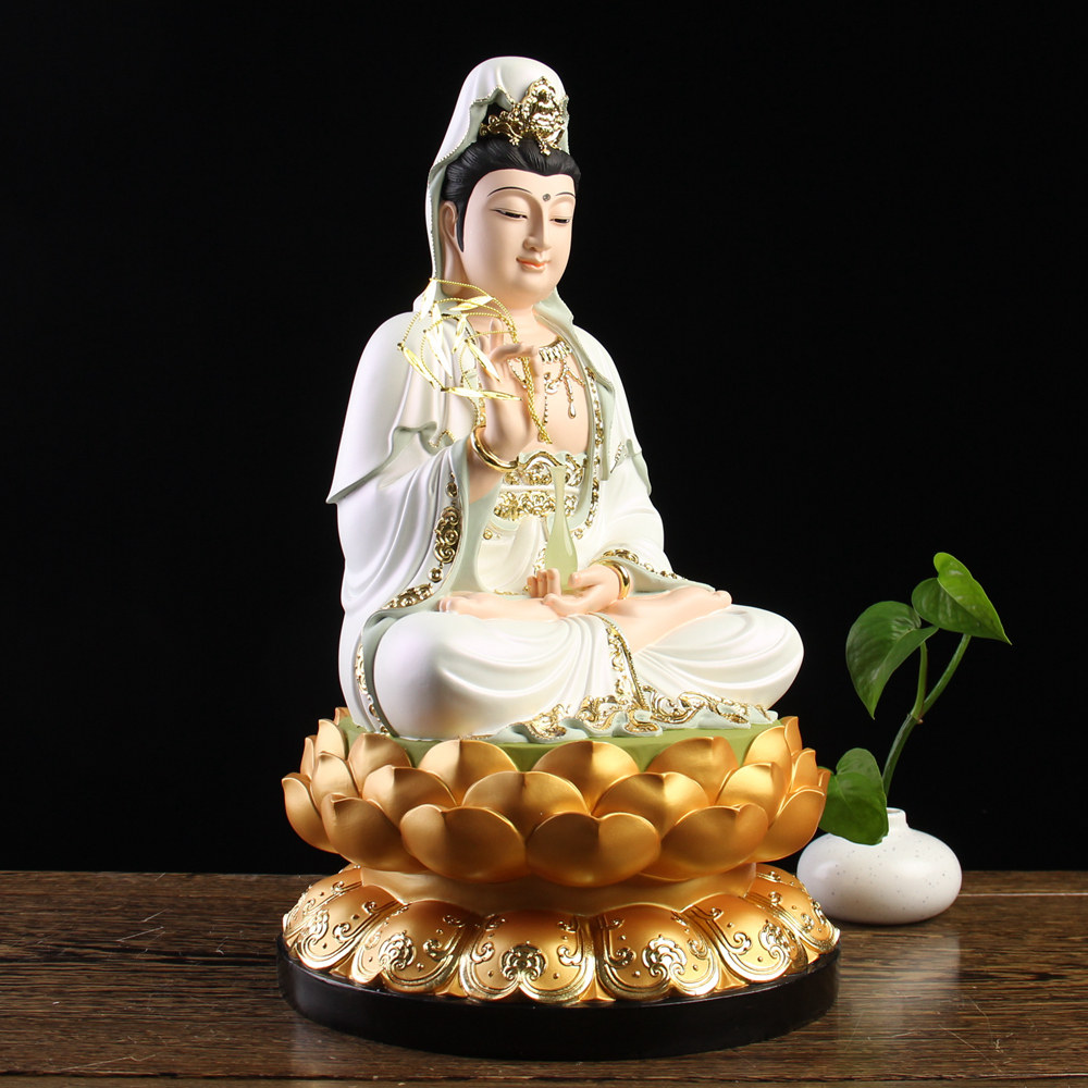 观音佛像摆件居家供奉家用树脂南海白衣观世音菩萨客厅保平安镇宅