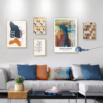 客厅清新装饰画组合时尚艺术画廊沙发背景墙挂画复古抽象手绘壁画