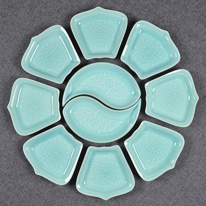 龙泉青瓷缠枝太极拼盘家用转盘餐具摆盘团圆年夜饭盘