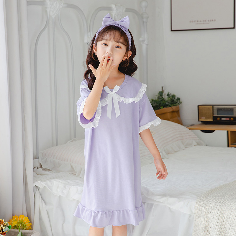 儿童睡裙夏季薄款纯棉短袖公主风中中大小女孩家居裙