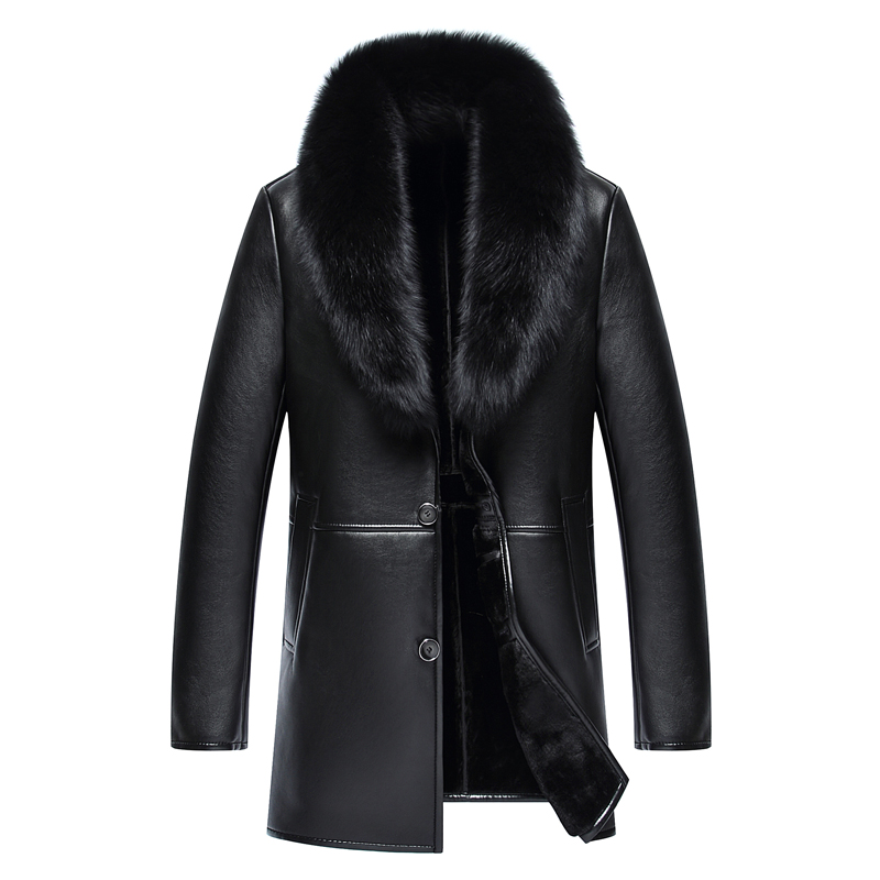 冬装海宁真皮皮衣中长款大毛领大衣皮毛一体皮衣