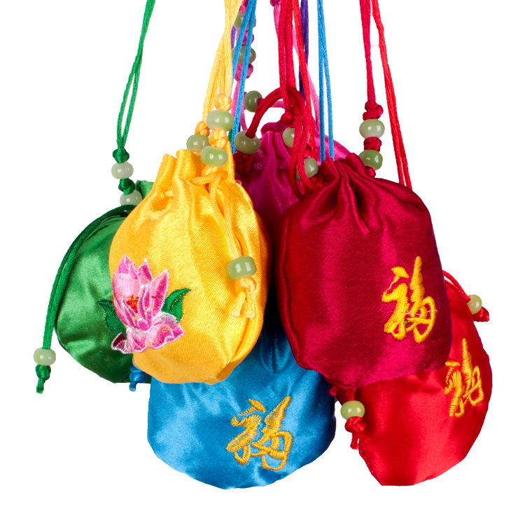 刺绣荷花包香包空袋宝宝胎毛胎发收纳香囊长绳香包