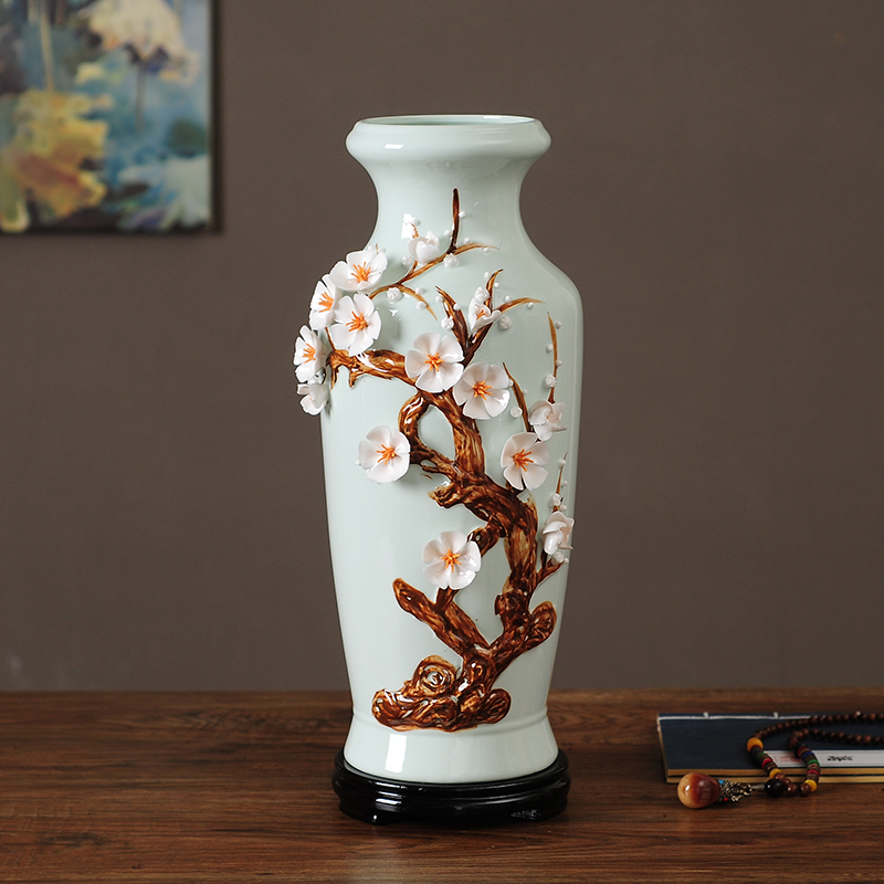 中式古典陶瓷梅花花瓶工艺品客厅电视柜玄关酒柜家居