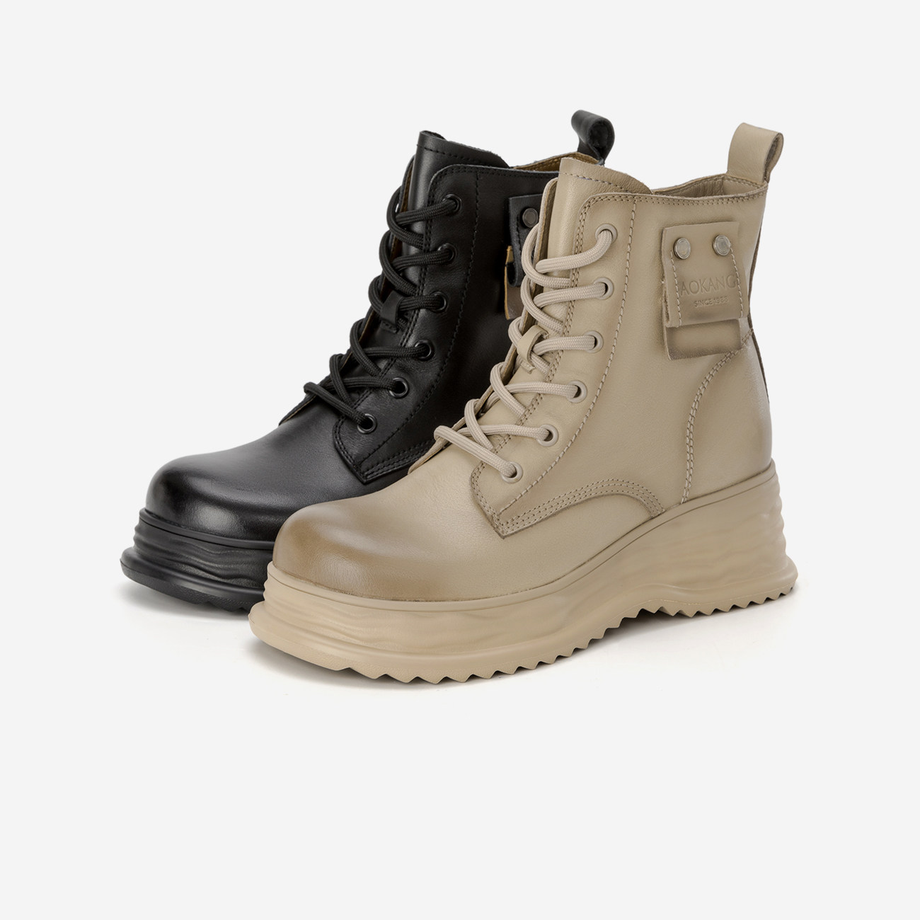 奥康女鞋 2022冬季新款真皮舒适马丁靴女士靴子中筒时尚休闲英伦