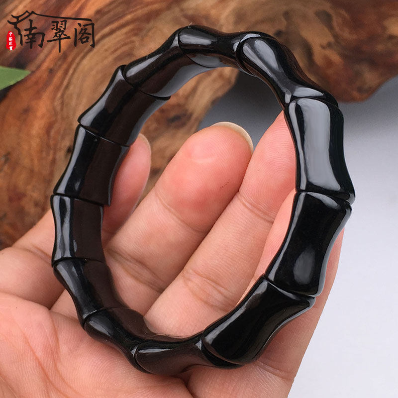 南翠阁 墨翠手链男女款 天然翡翠a货佛珠竹节手串手排 可伸缩