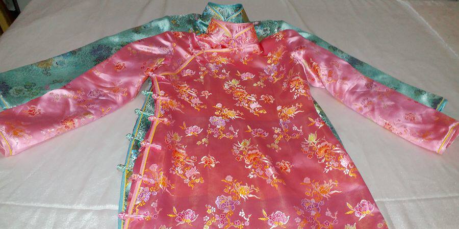 粉红红提花织锦软缎传统旗袍手工定做旗袍