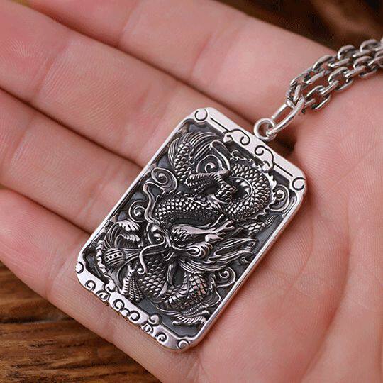 泰银龙牌项链纯银复古中国国风图腾生肖吊坠项坠