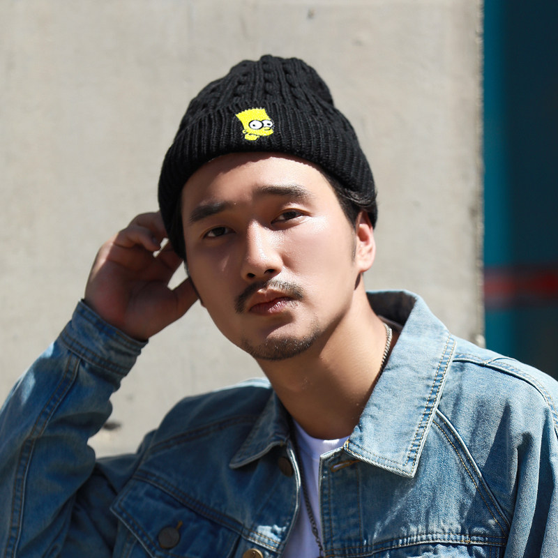 潮牌韩国秋天冬季冷帽男生女士黑色针织套头韩版毛线帽子加绒加厚