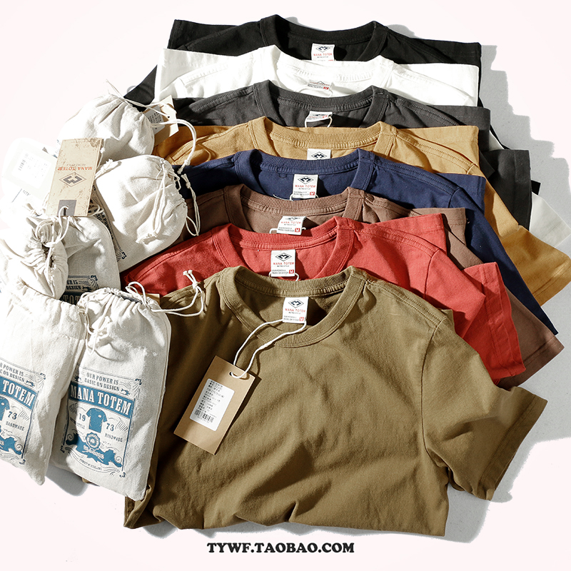 纯色纯棉圆领短袖T恤衫男2022春夏新款做旧吸汗透气百搭打底半袖T