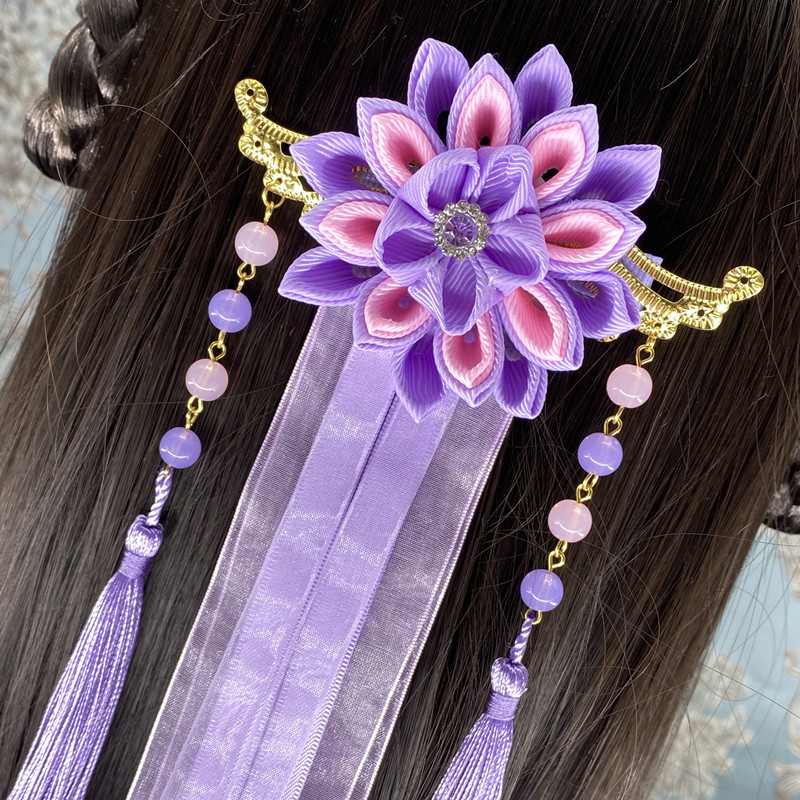 汉服头饰超仙女中国风发饰飘带发夹古风流苏女成人头花古装发卡