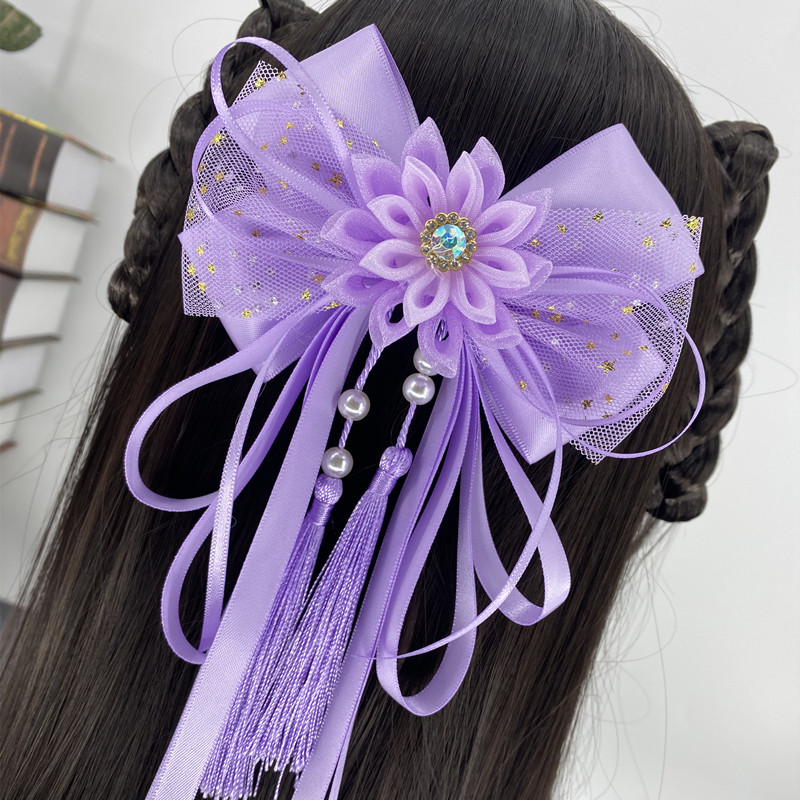 古风汉服配饰发夹蝴蝶结飘带头饰流苏绢花花朵发饰