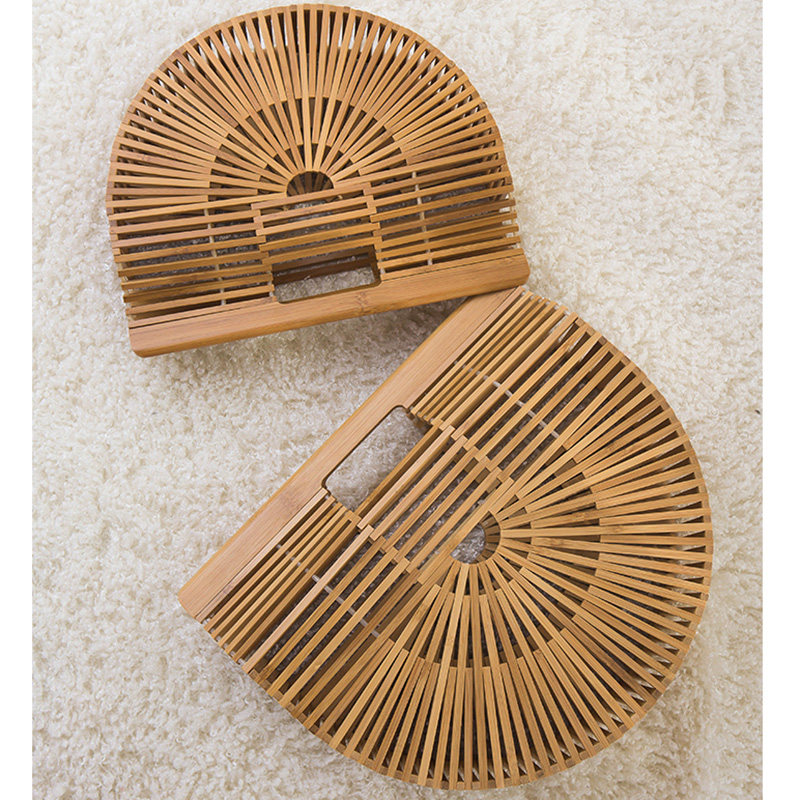 沙滩欧美包欧美空竹镂空手提包竹木编织手工包竹木竹编