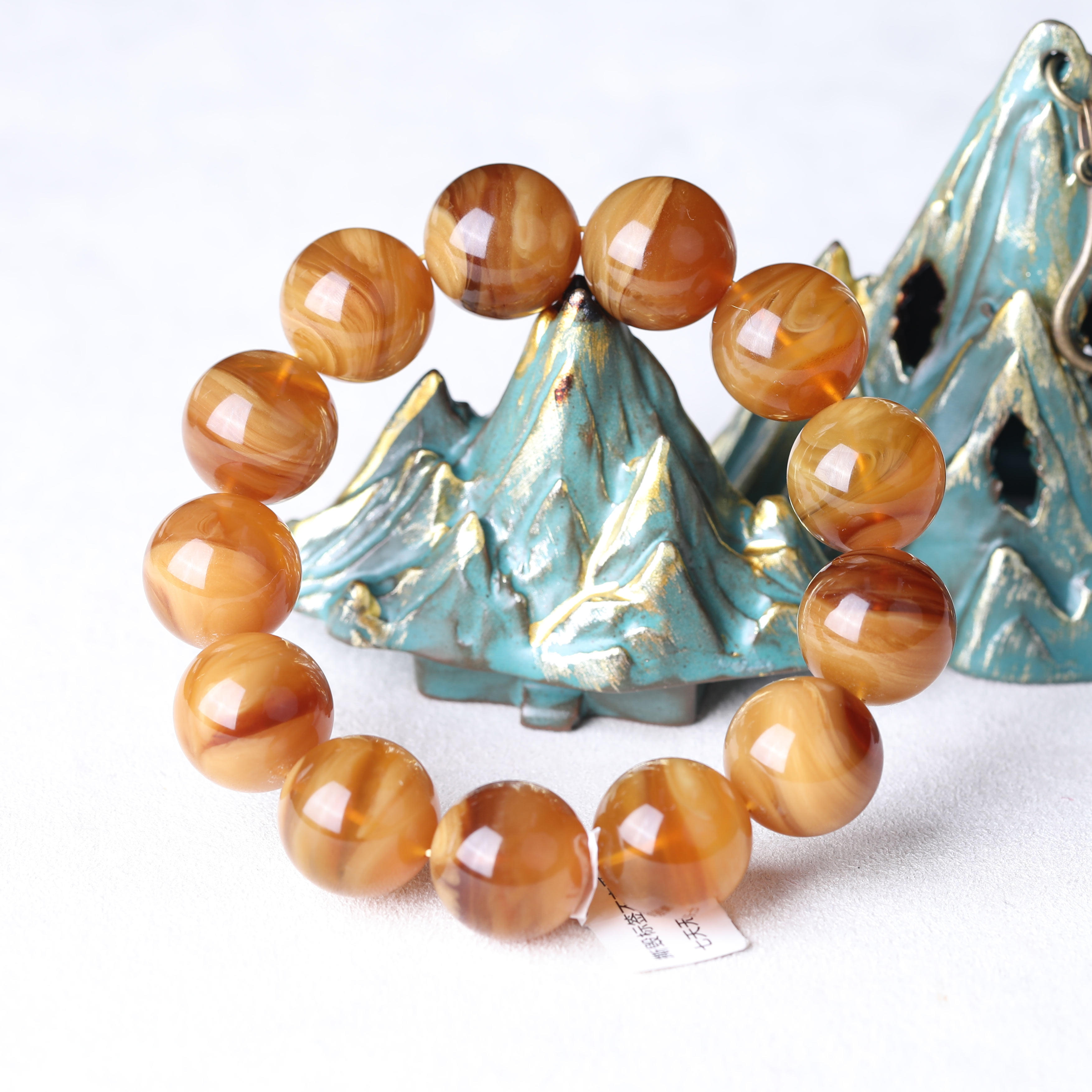 猪油缅甸琥珀老蜜蜡妖花手串暖色色系老蜡手油油手饰