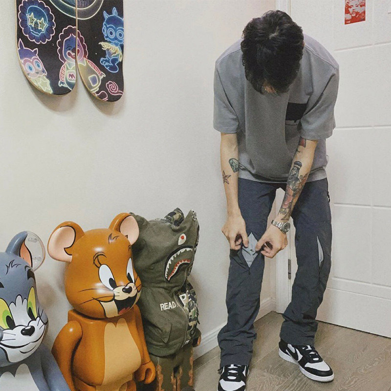 老夫子kenijima小众自主vibe膝盖拉链尼龙休闲长裤休闲裤