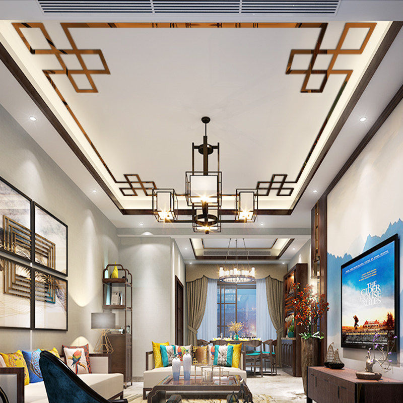 新中式顶角亚克力边框贴边粘墙花自线角天花板国风墙贴