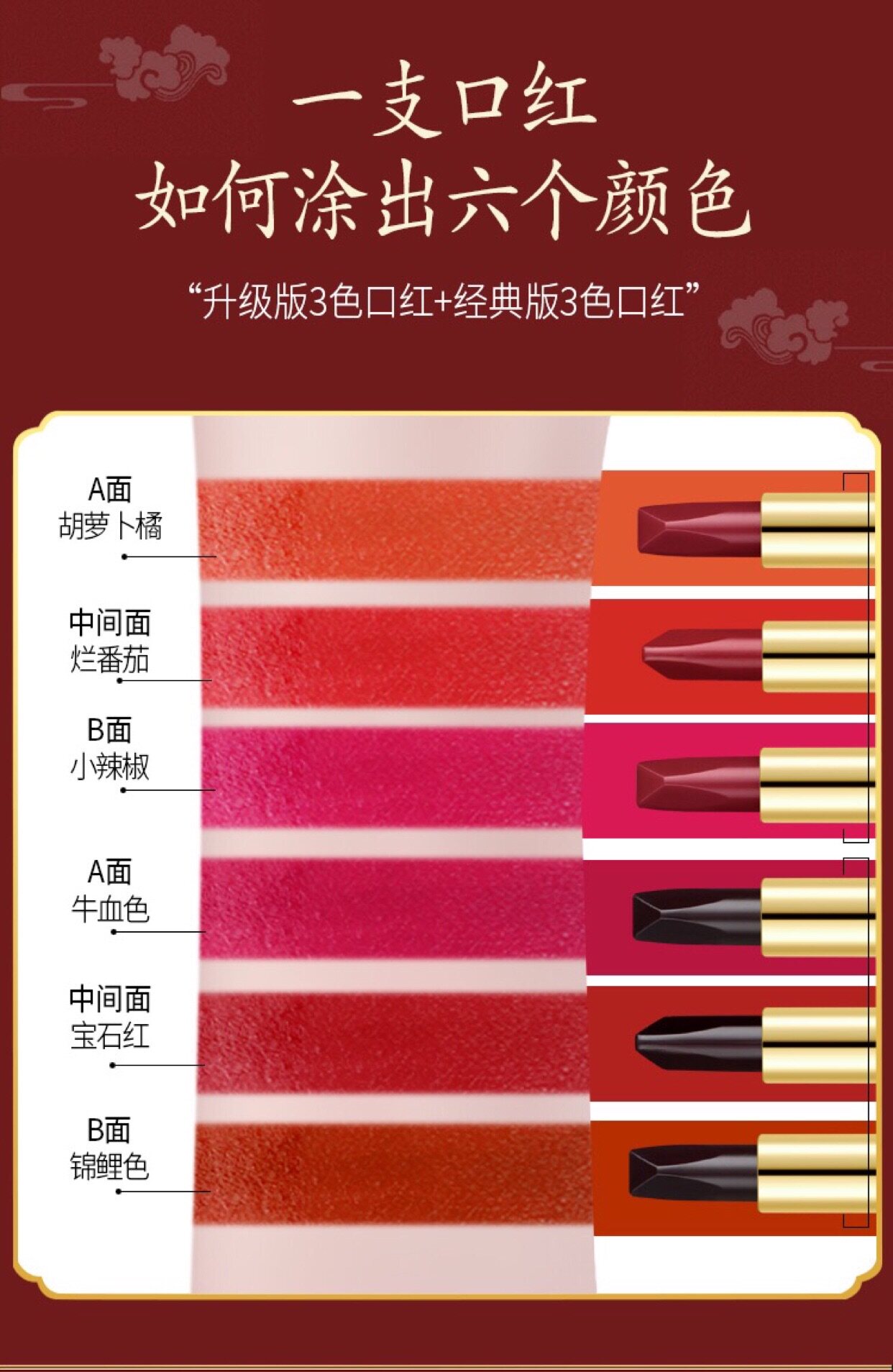 一支双头六色口红红钻石切面滋润显白不易掉色唇膏