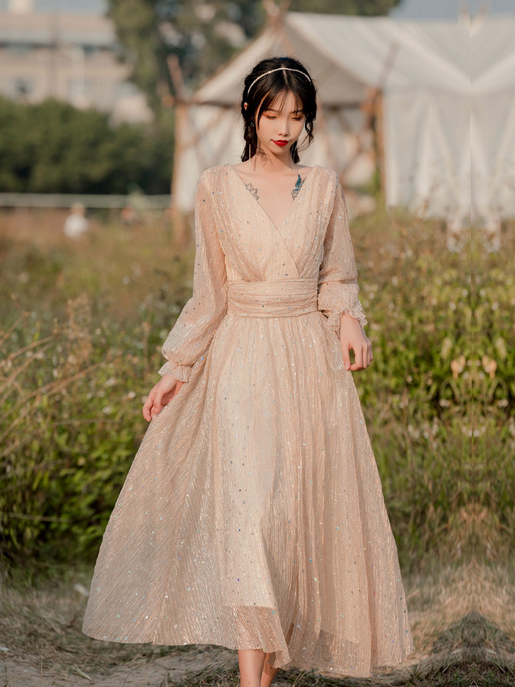 魅影仙女礼服优雅公主温柔法式伴娘长裙年会聚会连衣裙