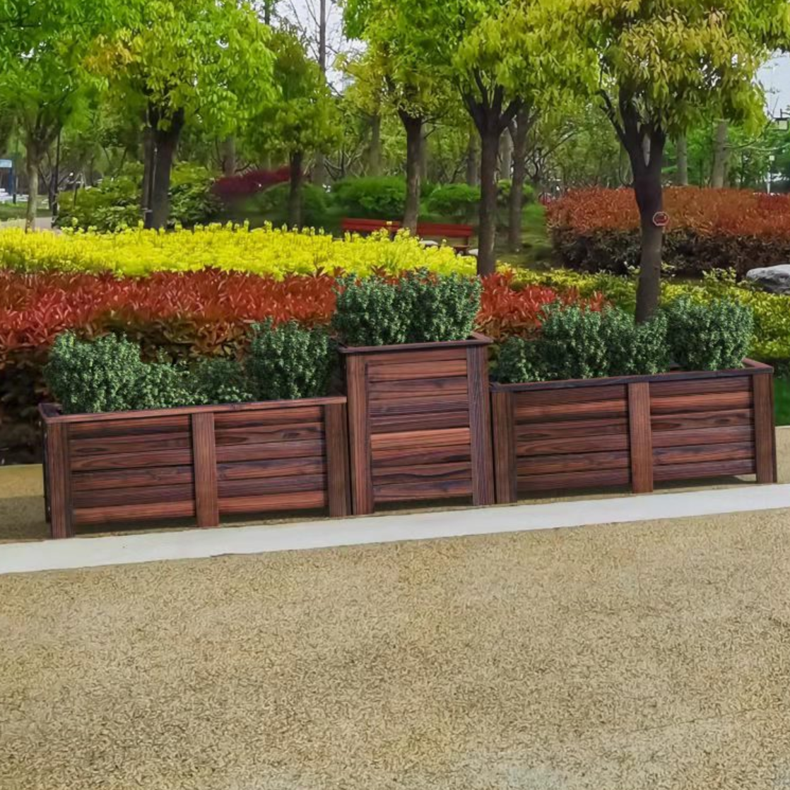 防腐木花箱长方形户外庭院阳台种菜碳化实木种植花盆
