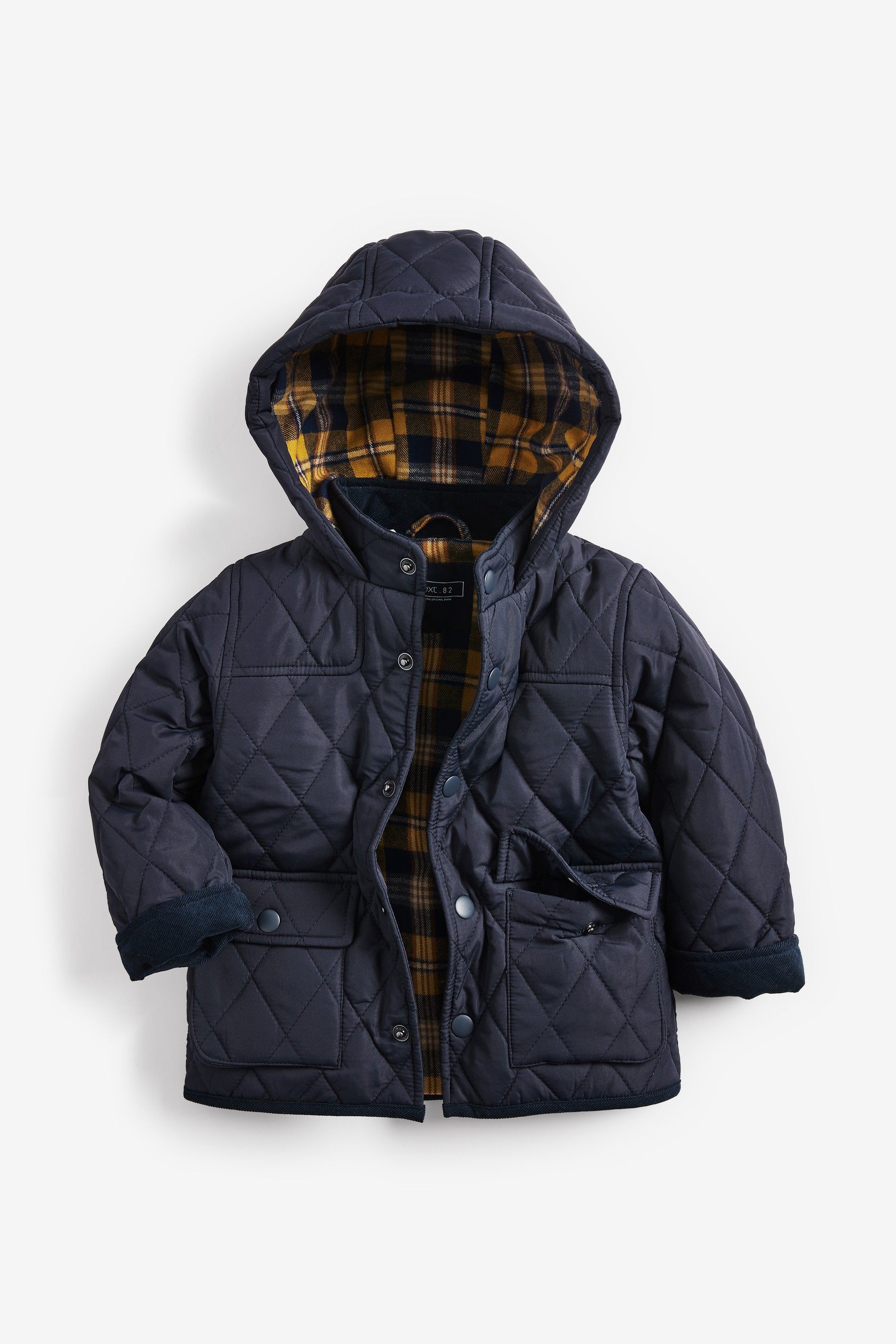 英国next童装男童童男宝宝冬款深蓝色菱格纹连普通外套