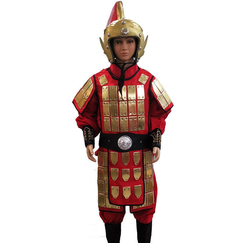 儿童古装汉服男童盔甲古代将军小兵士兵元帅岳飞战袍铠甲演出服装
