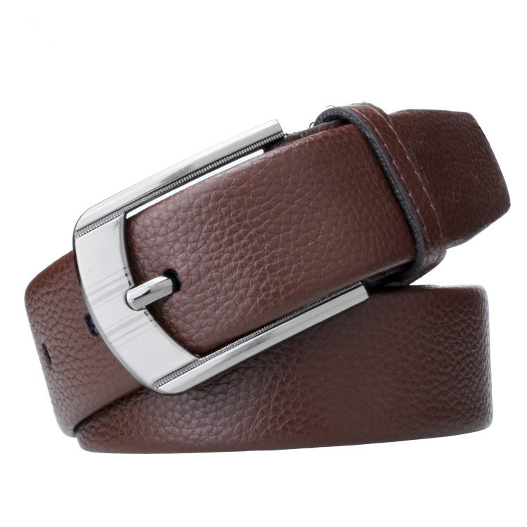 西裤皮带针扣中年男士全包休闲荔枝纹耐裤带腰带