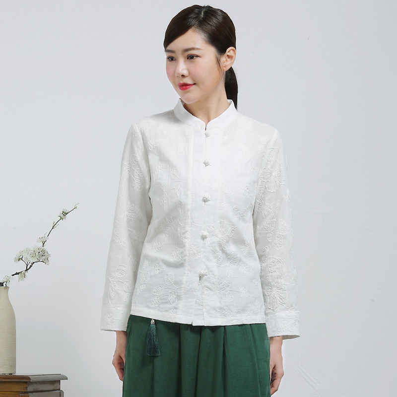 唐装女秋款中国国风中式对襟盘扣民族风上衣长袖上衣