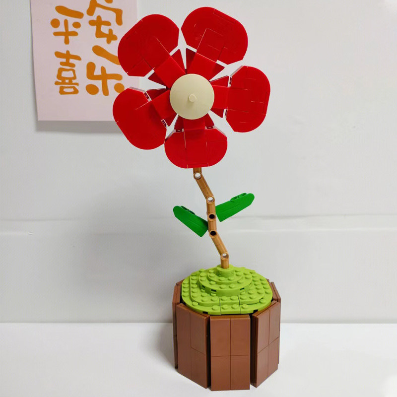 兼容乐高积木花送一朵小红花拼装玩具女孩植物盆栽塑料积木