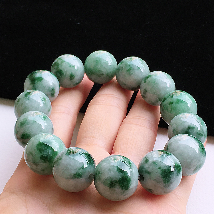 天然翡翠手串男款正品缅甸玉手手链飘花颗粒16mm手链