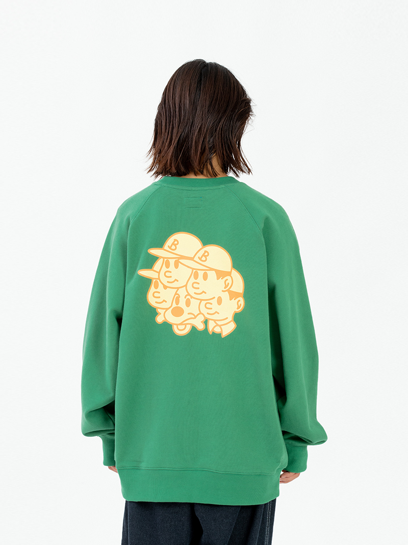 BENT IDEA 秋季趣味小男孩系列后背印花宽松圆领套头卫衣男士上衣