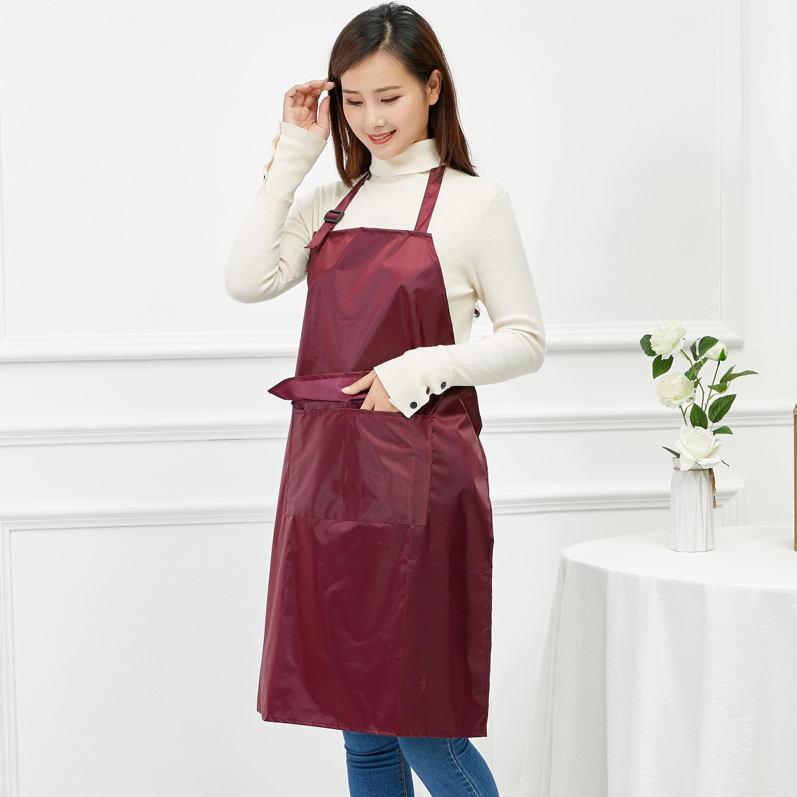 加长围裙防水防油男女士时尚工作服定制logo印字围裙