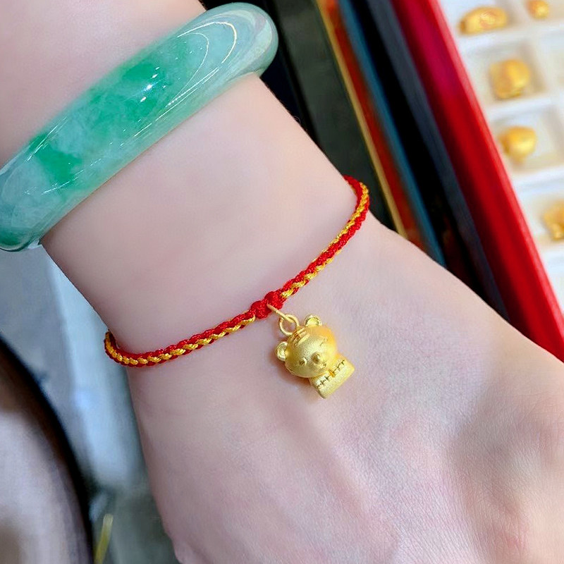 黄金老虎转运珠手链女生肖虎999足金虎年本命年礼物属虎金虎印章