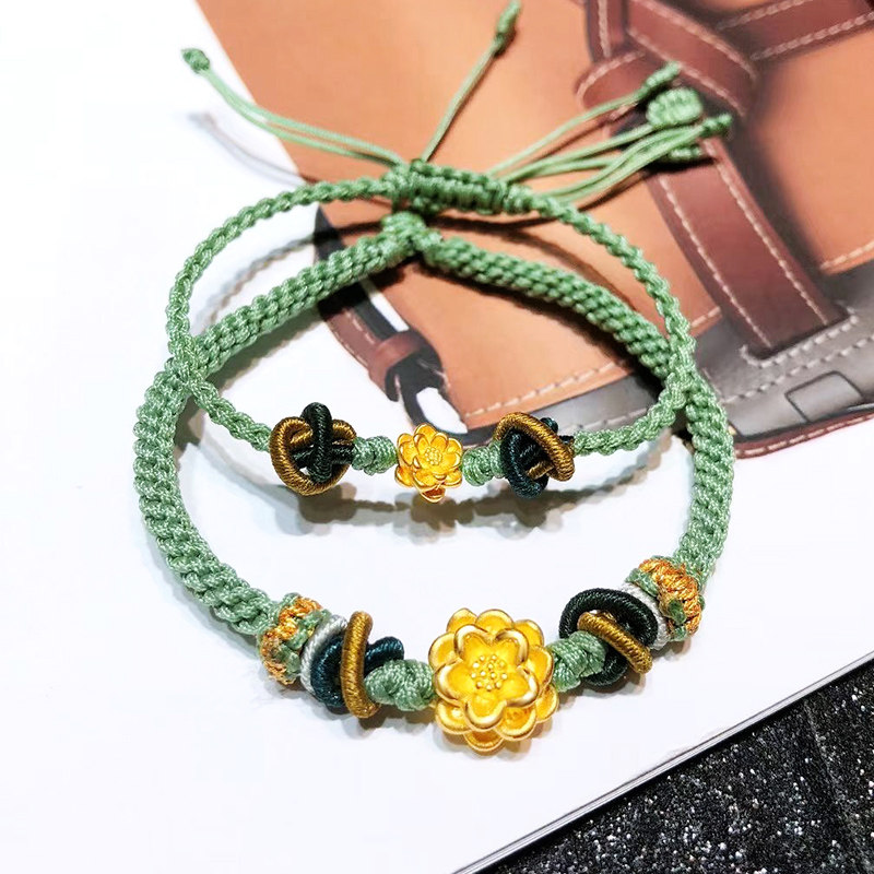 手链女友手绳荷花纯金足金转运黄金莲花莲蓬手饰