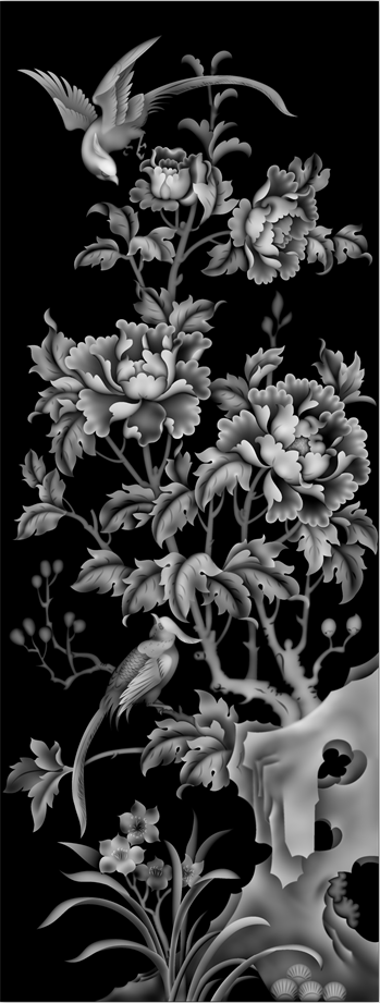 a1728牡丹牡丹花花鸟屏风浮雕精雕jdp灰度bmp设计素材