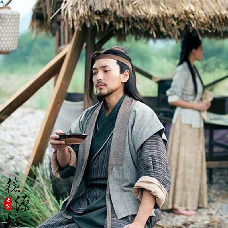 大峰祖师同款春秋战国影视古装男焦渔夫棉麻老夫子民族服装
