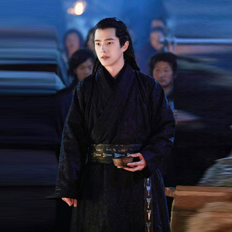 影视古装男士英雄棉麻汉服武侠侠客客服黑衣人民族服装