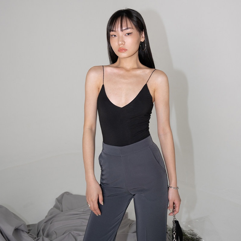 leiyu连体吊带背心2021夏季新款黑色性感紧身背心吊带