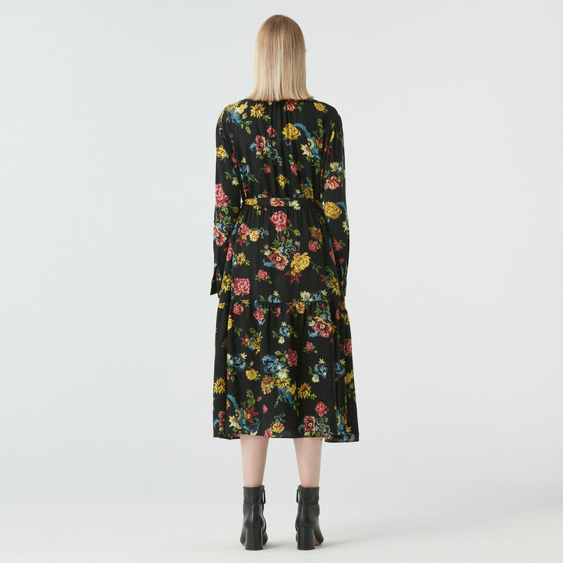 marisfrolg玛丝菲尔羊毛2020碎花长袖轻奢名媛连衣裙裙子连衣裙